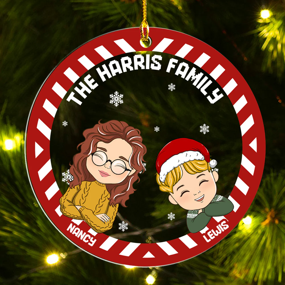 Flat Art Family Sweater Pattern - Personalized Custom Acrylic Ornament - Image 2