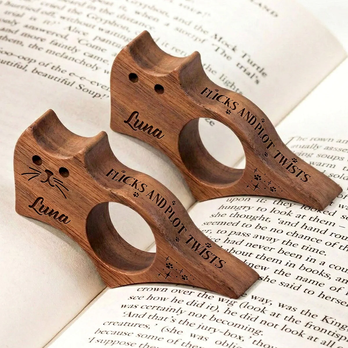 Flicks And Plot Twists - Personalized Custom Cat Book Page Holder