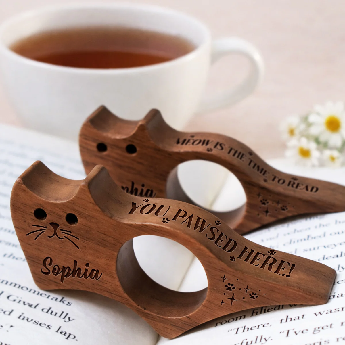 Flicks And Plot Twists - Personalized Custom Cat Book Page Holder - Image 2