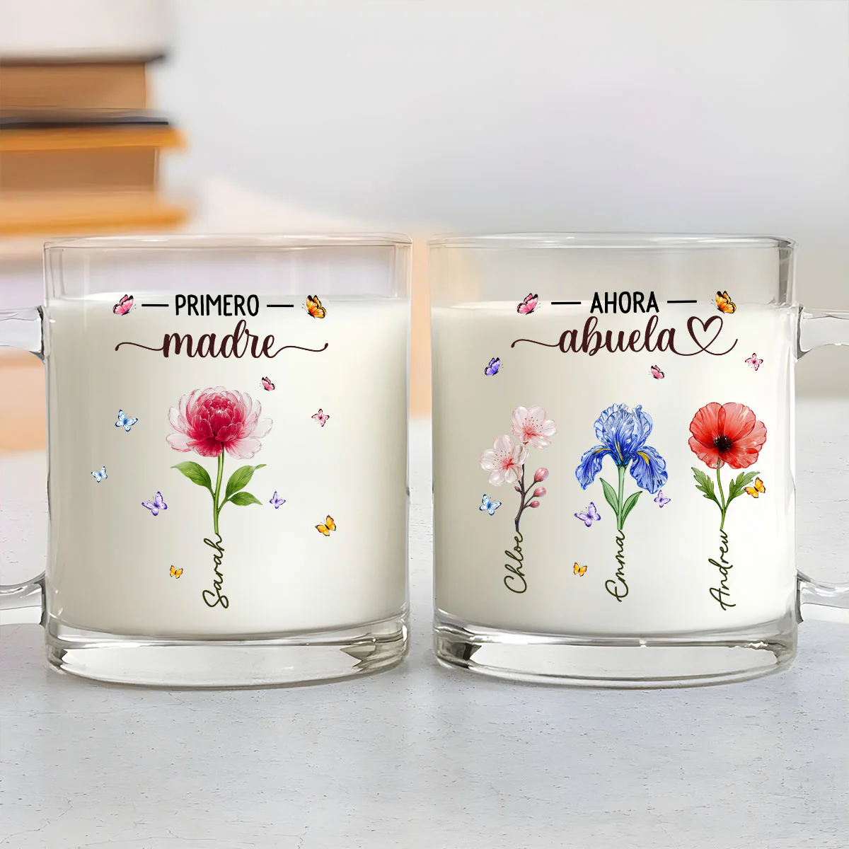 Flor Del Mes De Nacimiento De La Abuela Glass - Taza De Vidrio Personalizada - Image 3