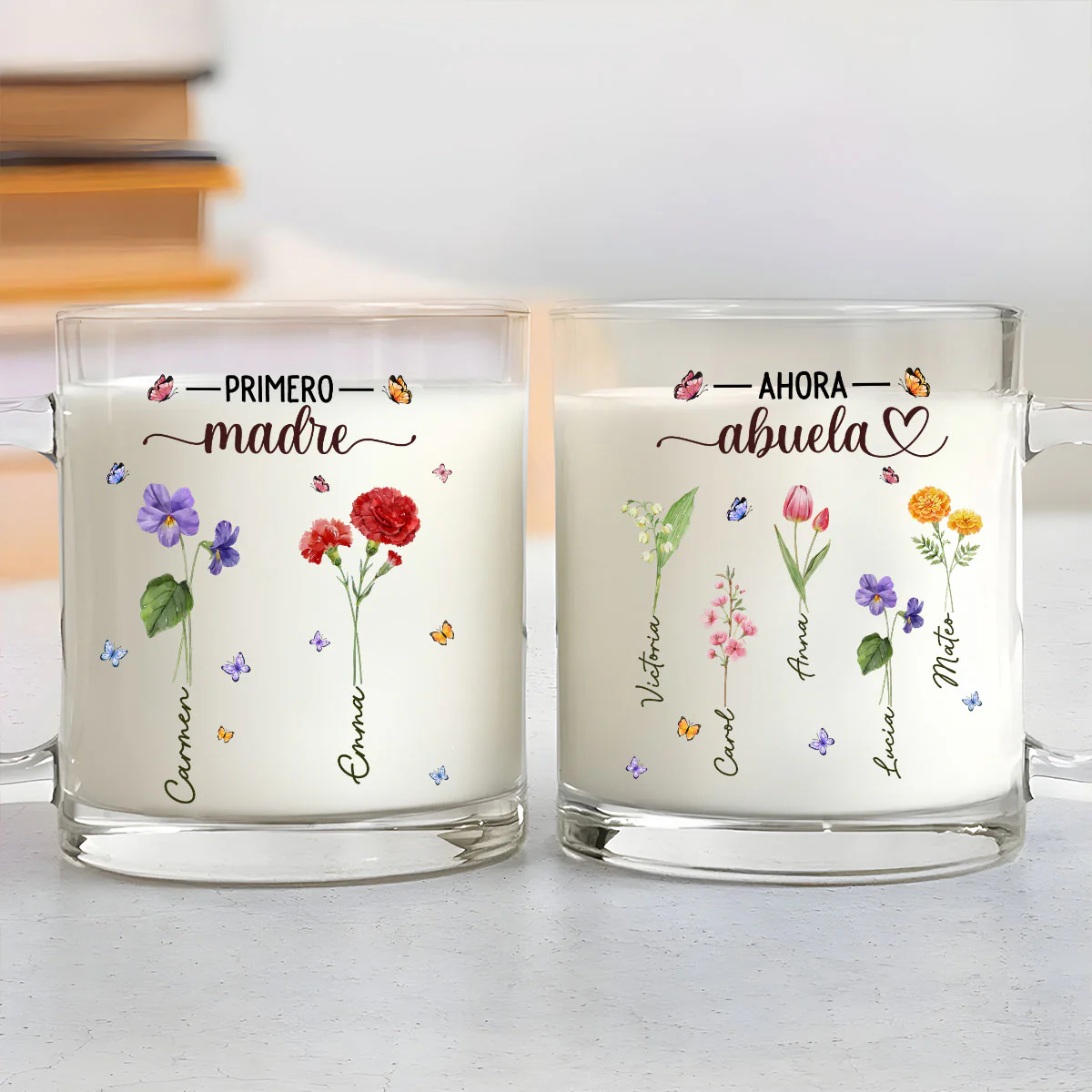 Flor del mes de nacimiento de la abuela - Taza de vidrio personalizada - Image 3
