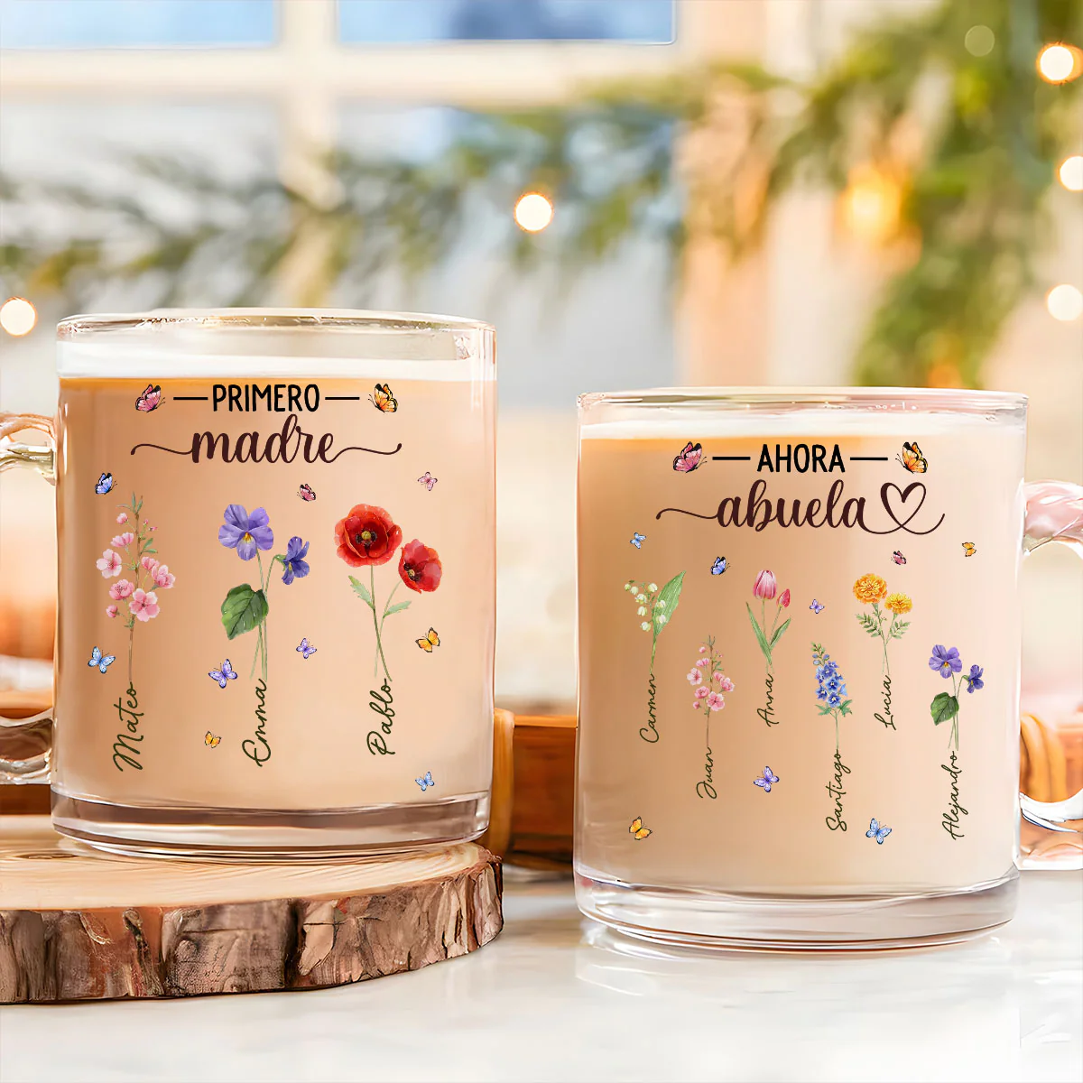 Flor del mes de nacimiento de la abuela - Taza de vidrio personalizada - Image 4