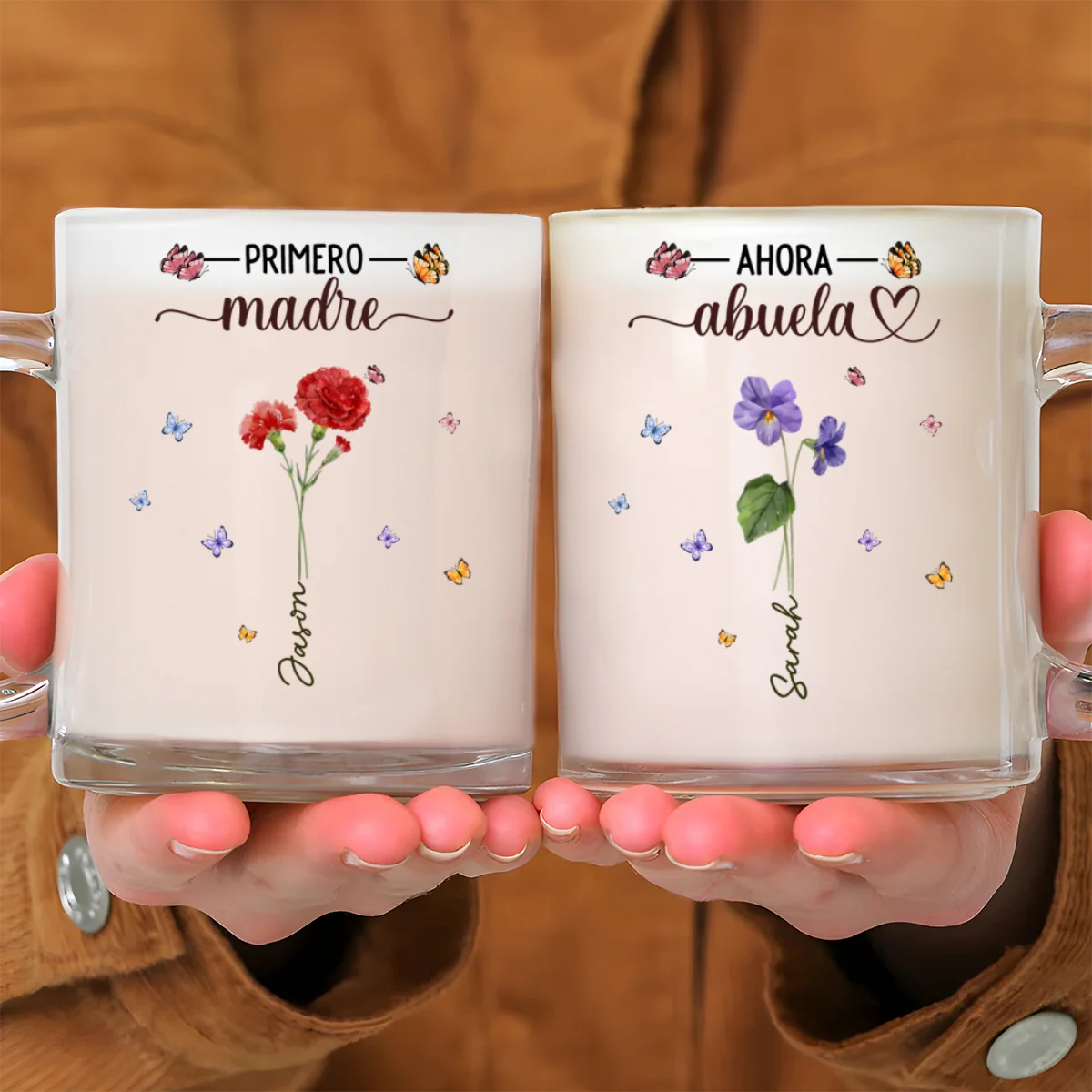 Flor del mes de nacimiento de la abuela - Taza de vidrio personalizada - Image 6