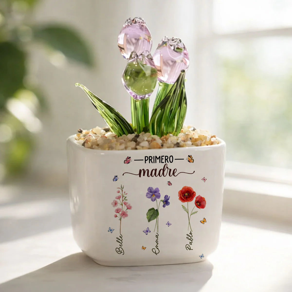 Flor Del Mes De Nacimiento De La Abuela - Vaso Personalizado Con Tulipanes Eternos