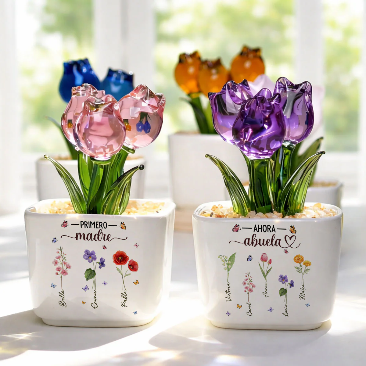 Flor Del Mes De Nacimiento De La Abuela - Vaso Personalizado Con Tulipanes Eternos - Image 3