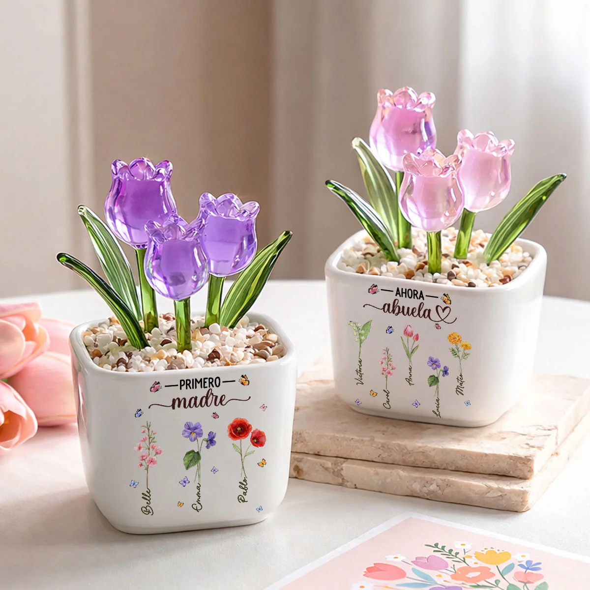 Flor Del Mes De Nacimiento De La Abuela - Vaso Personalizado Con Tulipanes Eternos - Image 4
