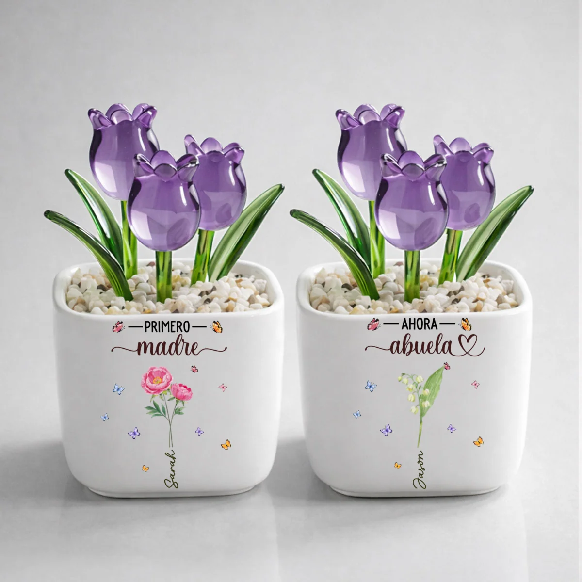 Flor Del Mes De Nacimiento De La Abuela - Vaso Personalizado Con Tulipanes Eternos - Image 9