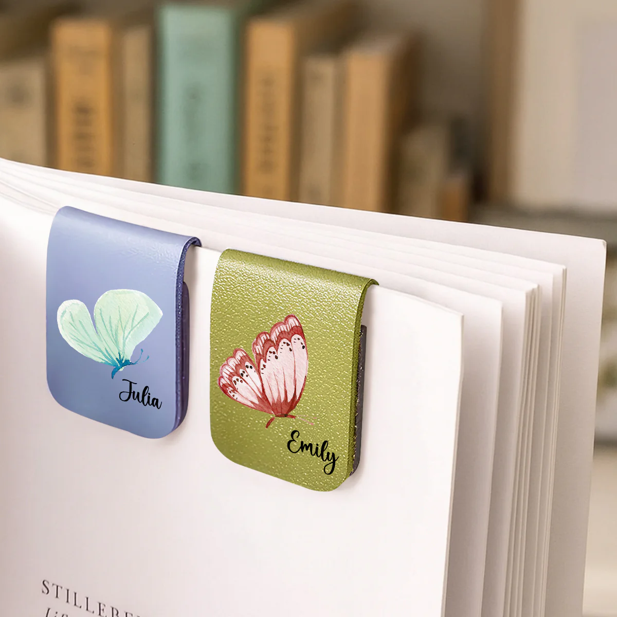 Floral Butterfly - Personalized Custom Leather Bookmark - Image 4