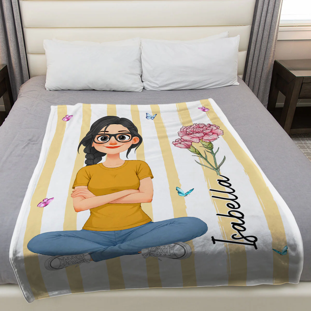 Floral Child - Personalized Custom Fleece Blanket - Image 3
