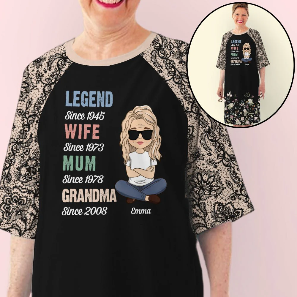 Floral Legend Grandma - Personalized Custom 3/4 Sleeve Dress - Image 2