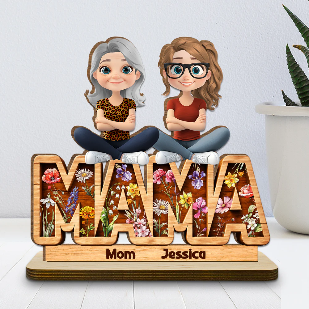 Floral Mom - Personalized Custom 2-Layer Wood Plaque With Flat Base - Image 4