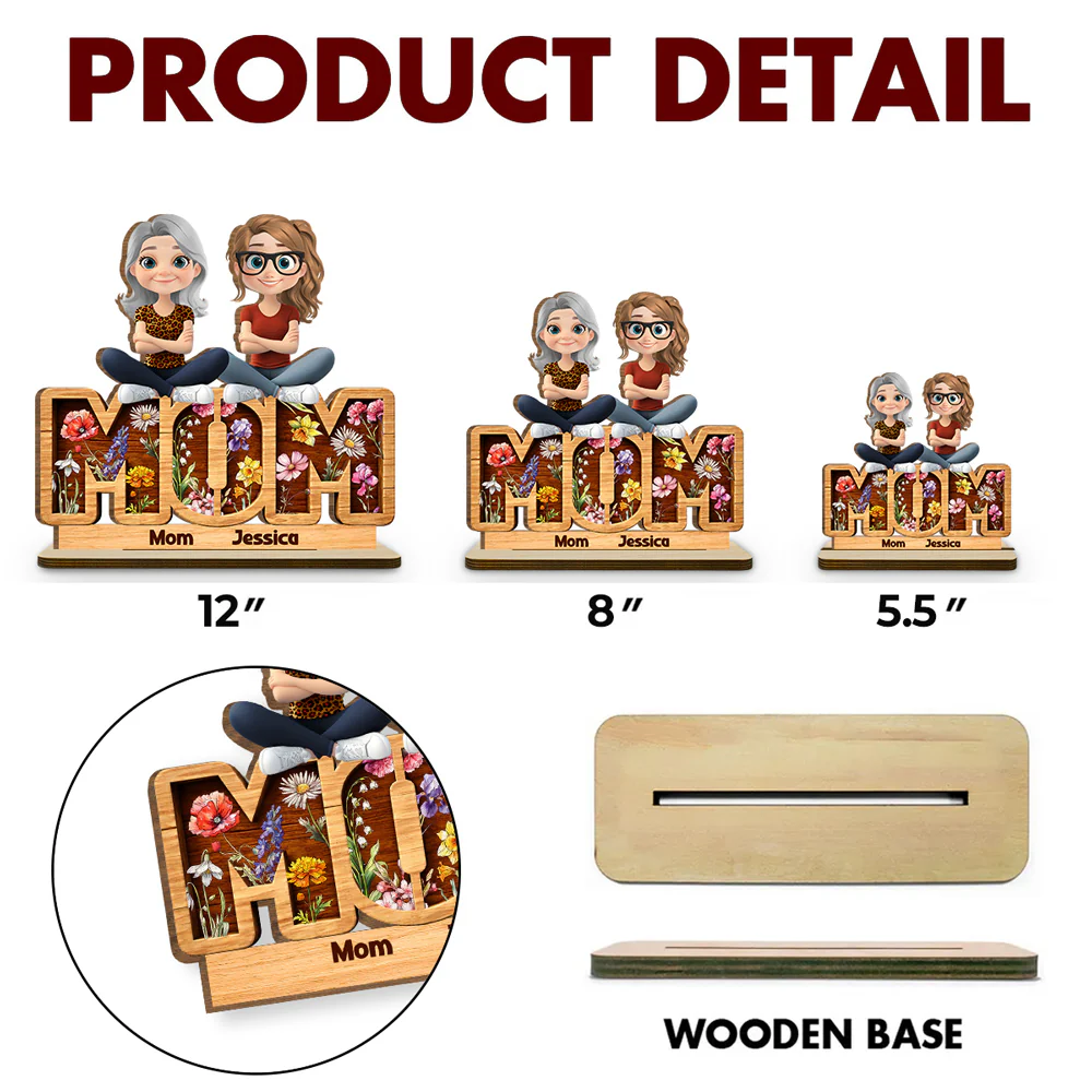 Floral Mom - Personalized Custom 2-Layer Wood Plaque With Flat Base - Image 5