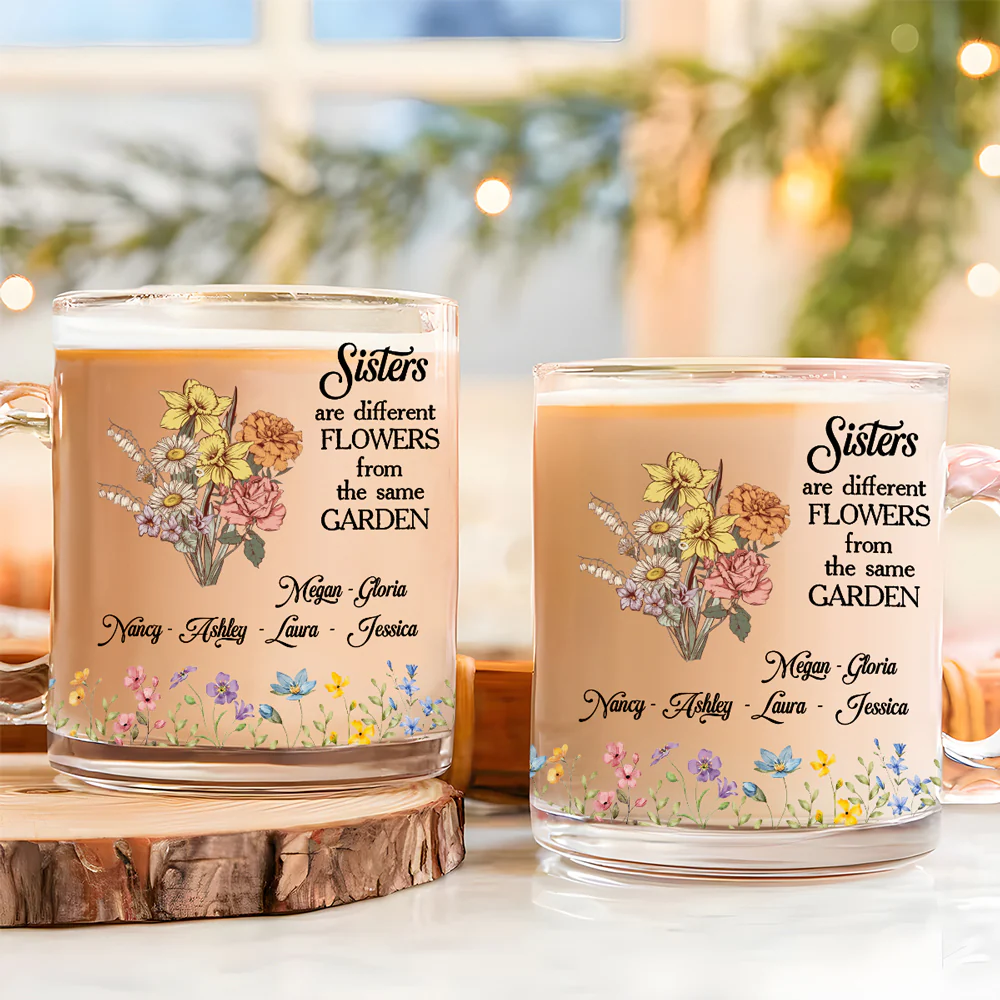 Floral Sisters Forever - Personalized Custom Glass Mug - Image 2