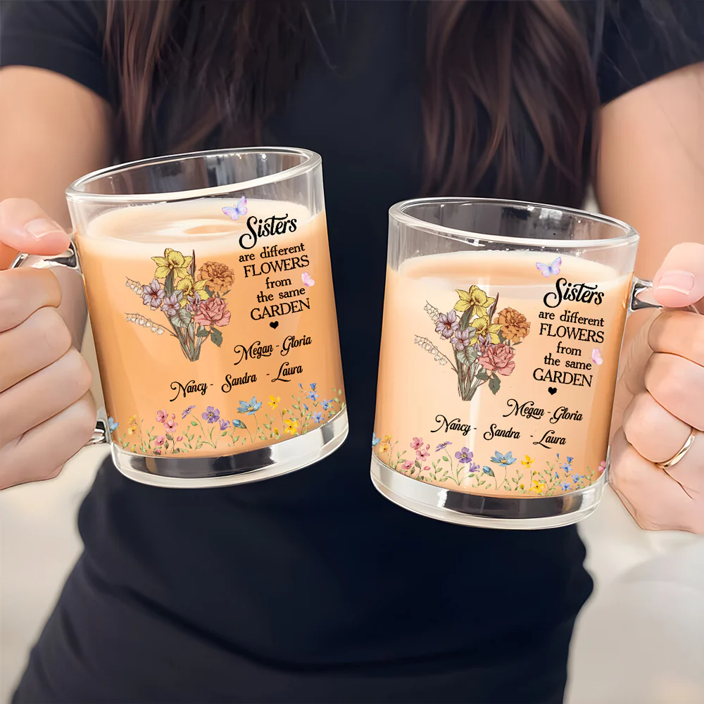 Floral Sisters Forever - Personalized Custom Glass Mug - Image 4