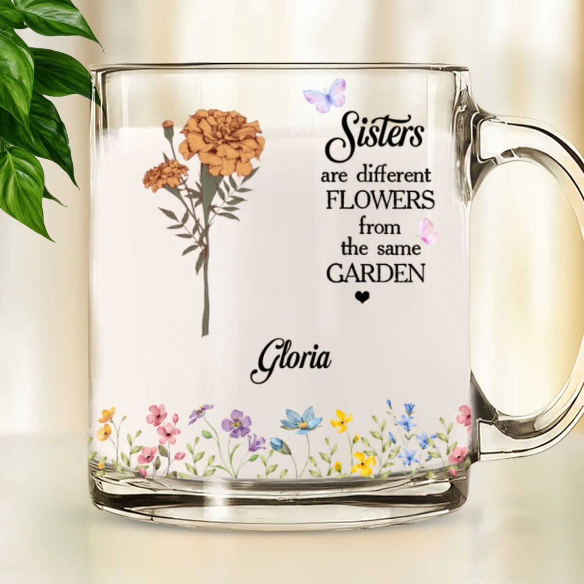 Floral Sisters Forever - Personalized Custom Glass Mug - Image 6
