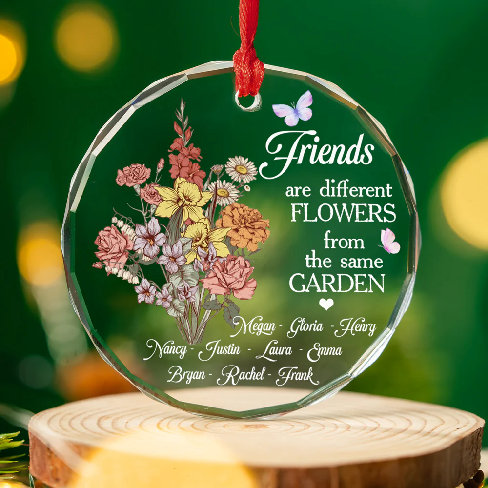Floral Sisters Forever - Personalized Custom Glass Ornament - Image 4