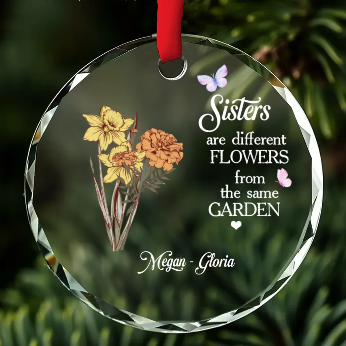 Floral Sisters Forever - Personalized Custom Glass Ornament - Image 6