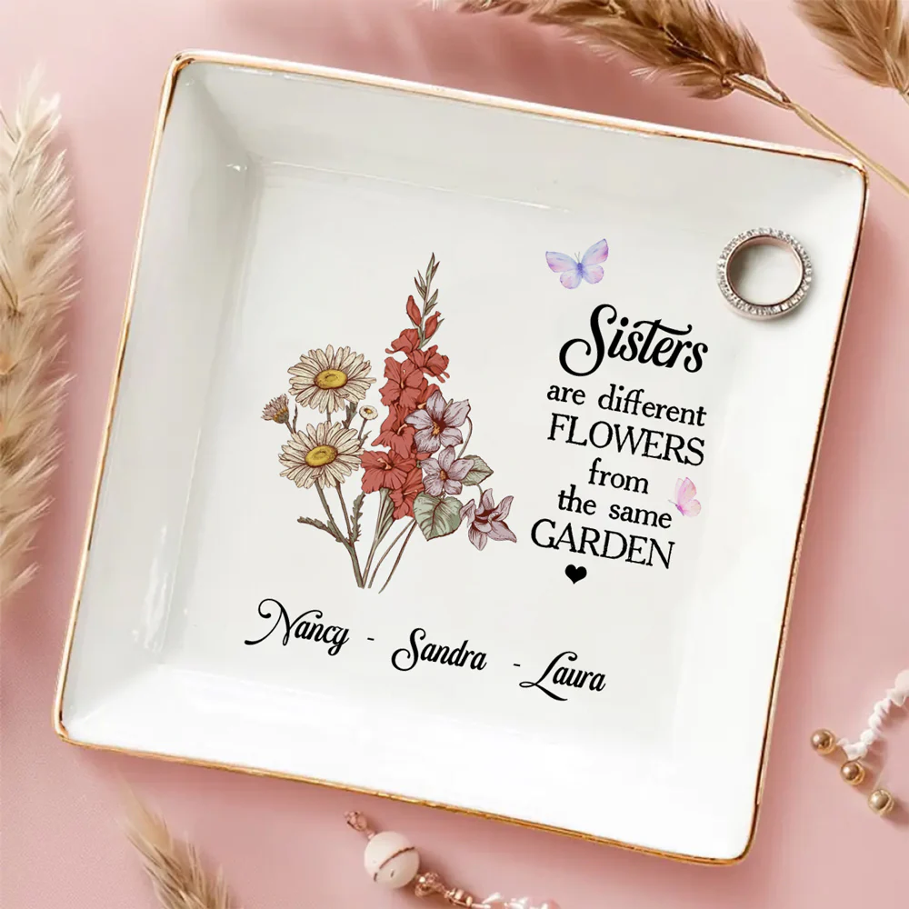 Floral Sisters Forever - Personalized Custom Jewelry Dish - Image 2