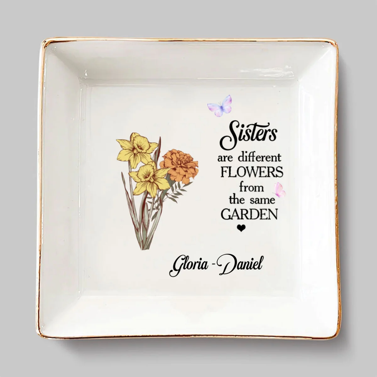 Floral Sisters Forever - Personalized Custom Jewelry Dish - Image 6
