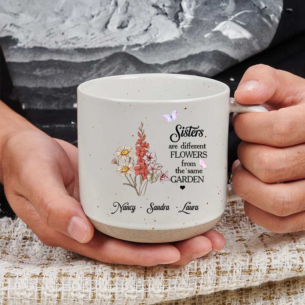 Floral Sisters Forever - Personalized Custom Pottery Mug - Image 2