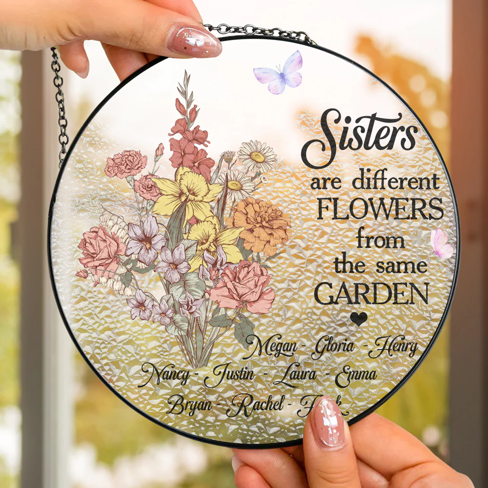 Floral Sisters Forever - Personalized Custom Window Hanging Suncatcher - Image 2