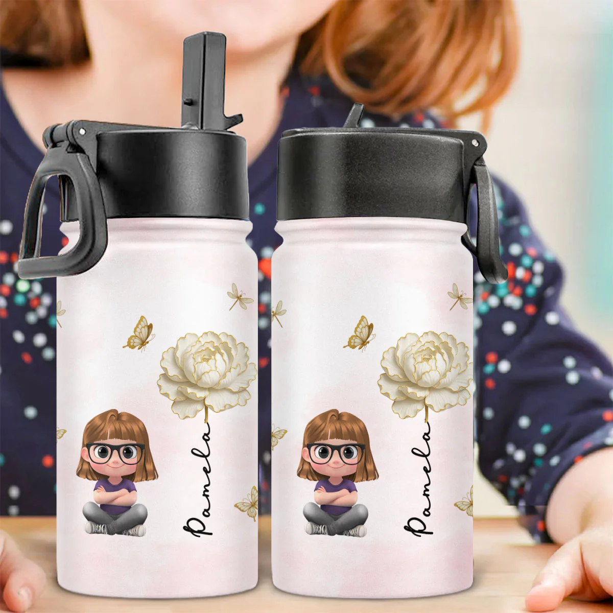 Floral Soul - Personalized Custom Kids Water Bottle - Image 2