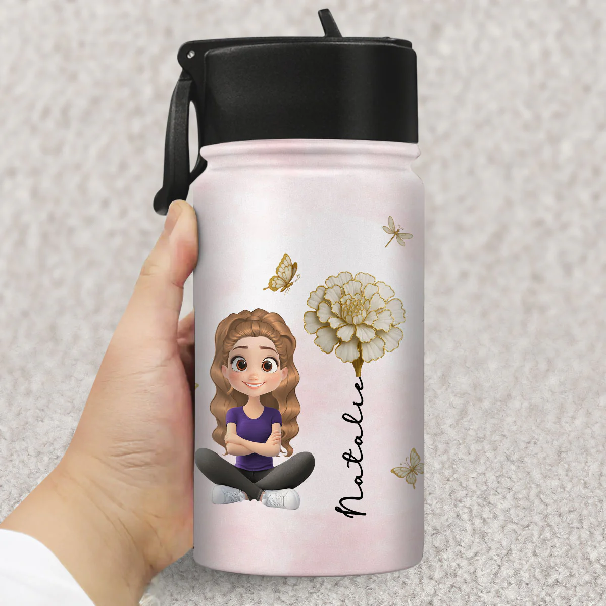 Floral Soul - Personalized Custom Kids Water Bottle - Image 3