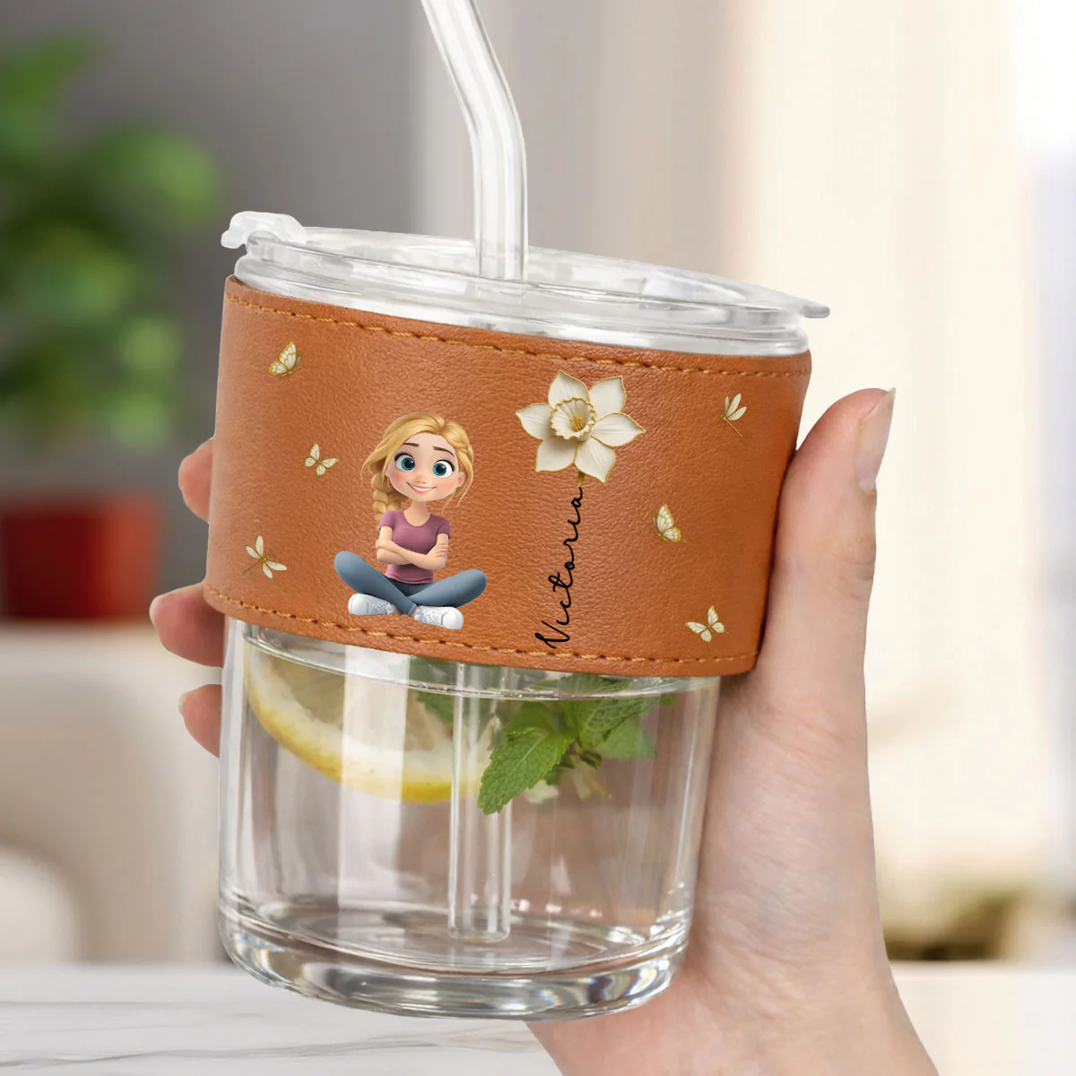 Floral Soul - Personalized Custom Leather Glass Cup