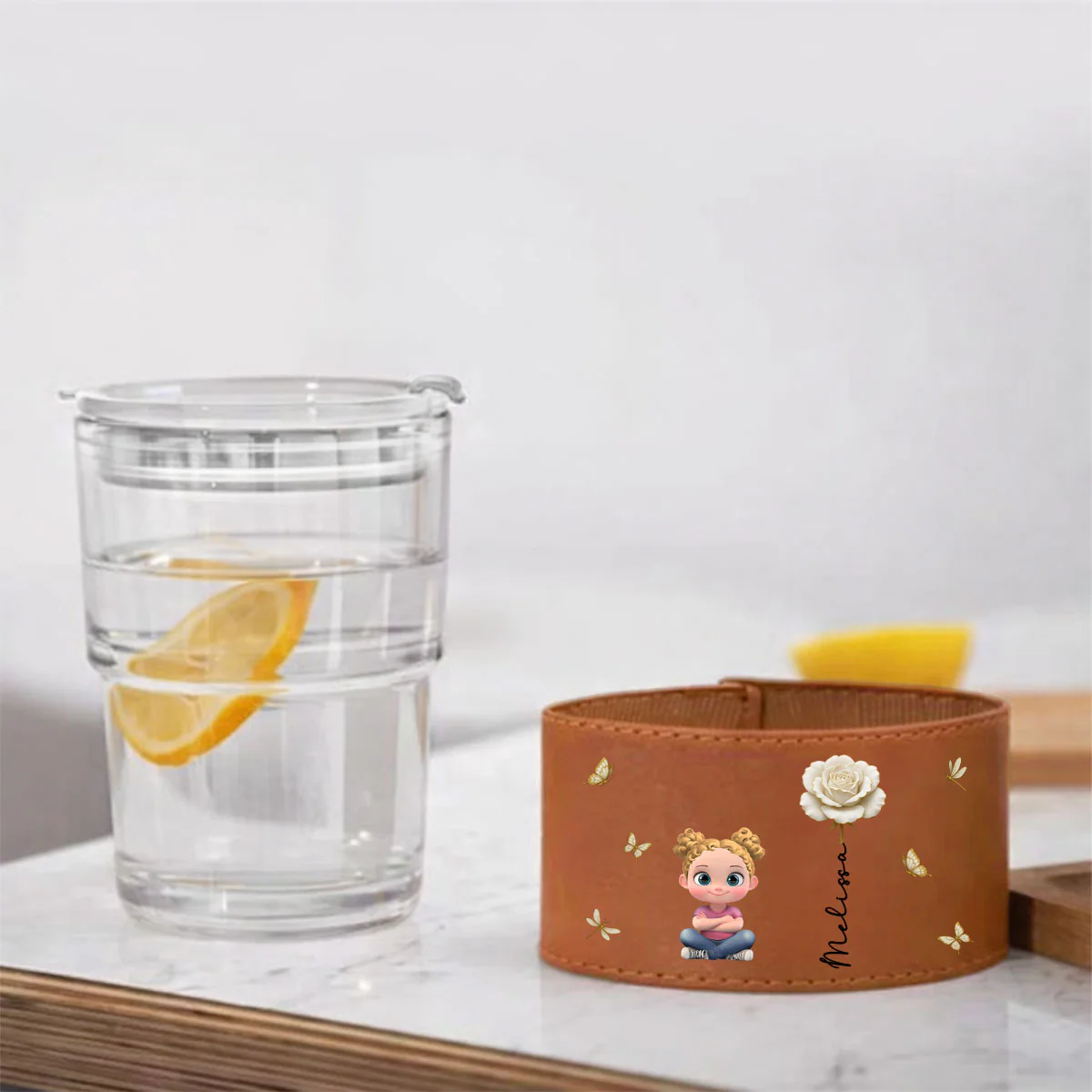Floral Soul - Personalized Custom Leather Glass Cup - Image 3