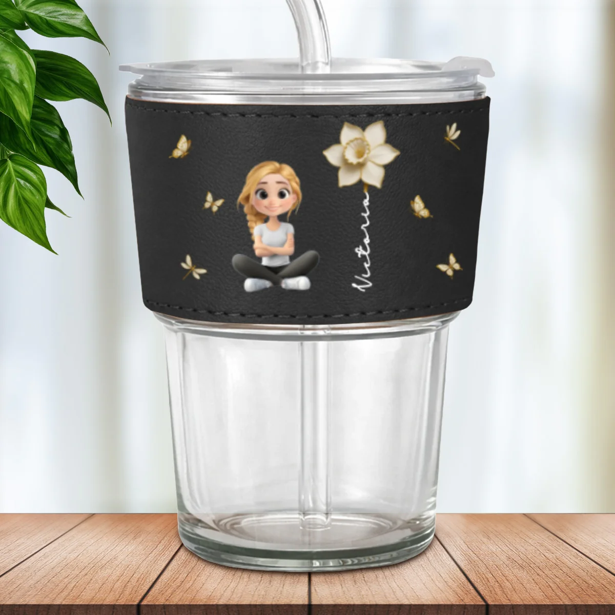 Floral Soul - Personalized Custom Leather Glass Cup - Image 7