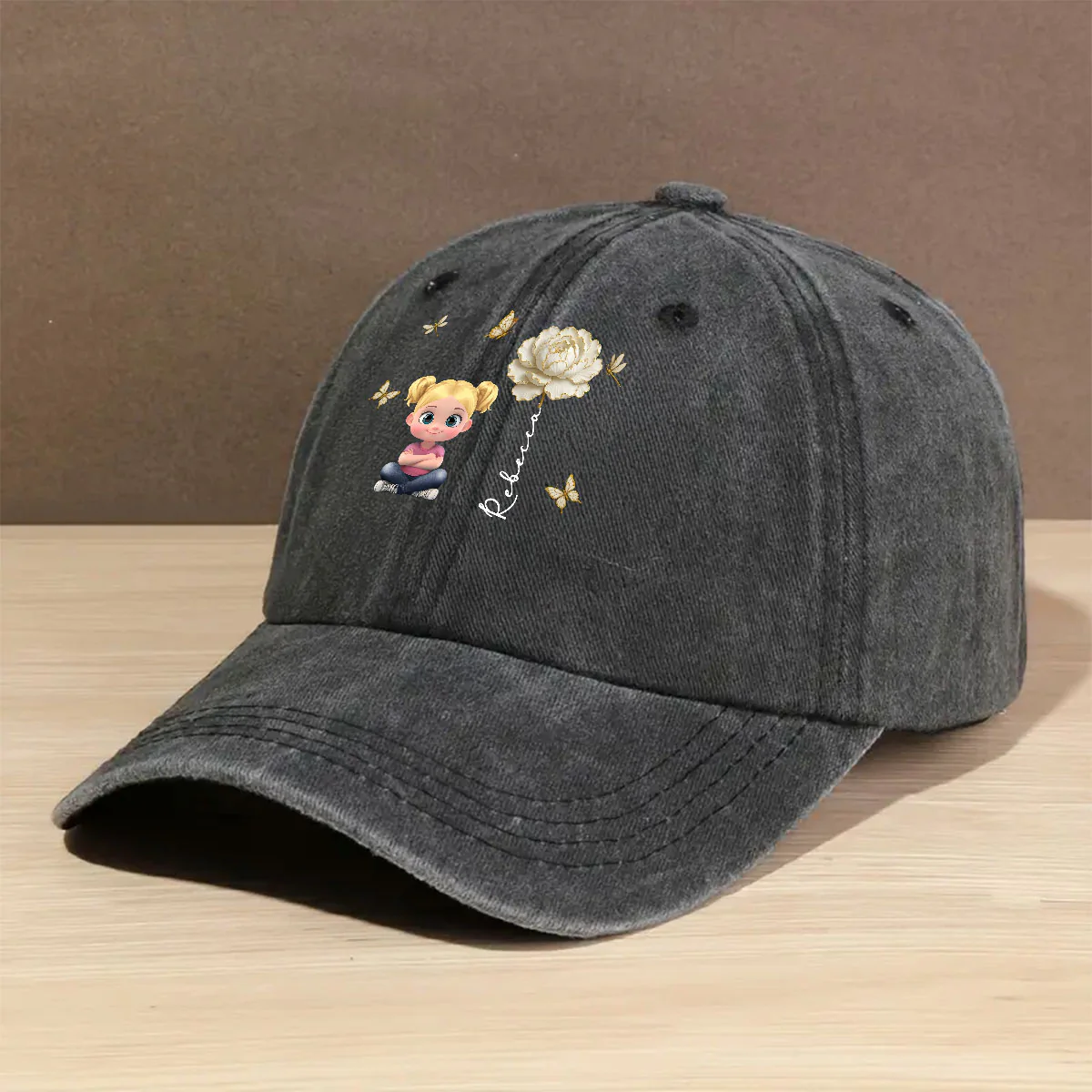 Floral Soul - Personalized Custom Vintage Washed Denim Cap - Image 2