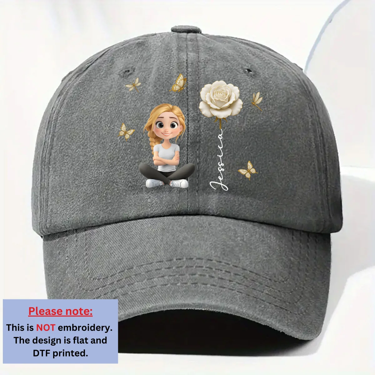 Floral Soul - Personalized Custom Vintage Washed Denim Cap - Image 6