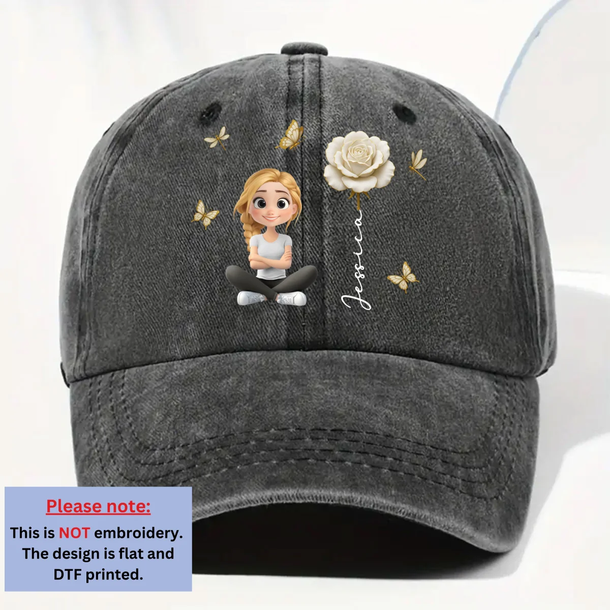 Floral Soul - Personalized Custom Vintage Washed Denim Cap - Image 8