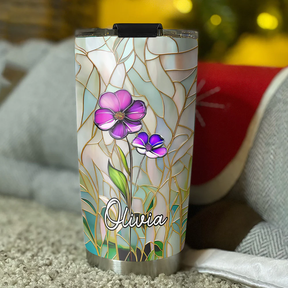 Floral Stained - Personalized Custom Tumbler - Image 3