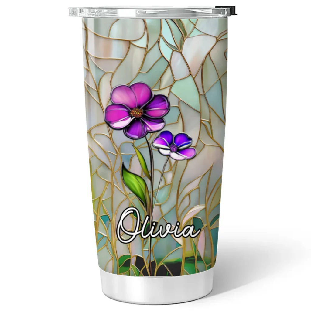 Floral Stained - Personalized Custom Tumbler - Image 6