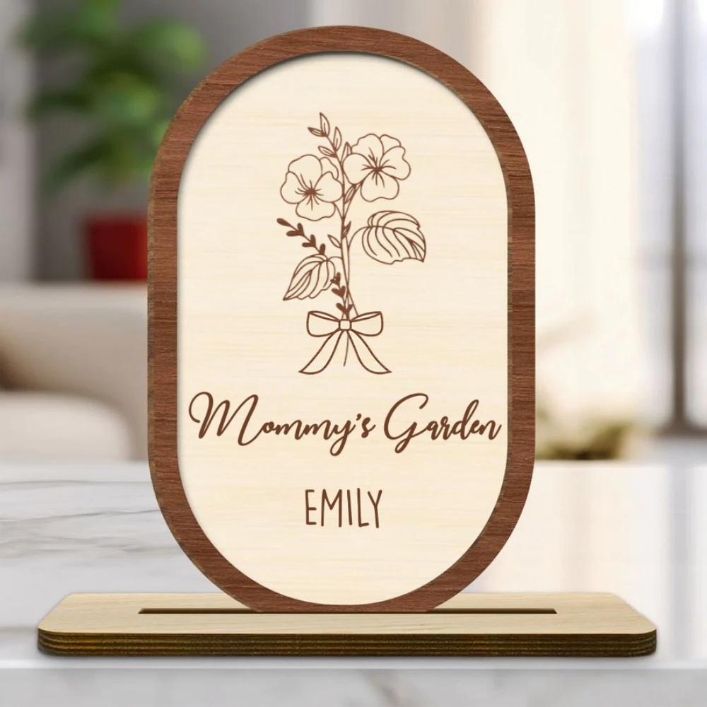 Floral With Family Names - Personalized Custom 2-Layer Wood Plaque With Flat Base - Image 7