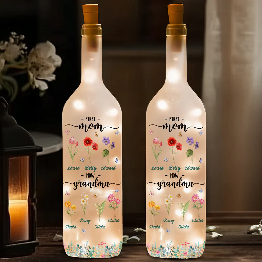 Flower Birth Month Garden Grandma - Personalized Custom Bottle Lamp - Image 2