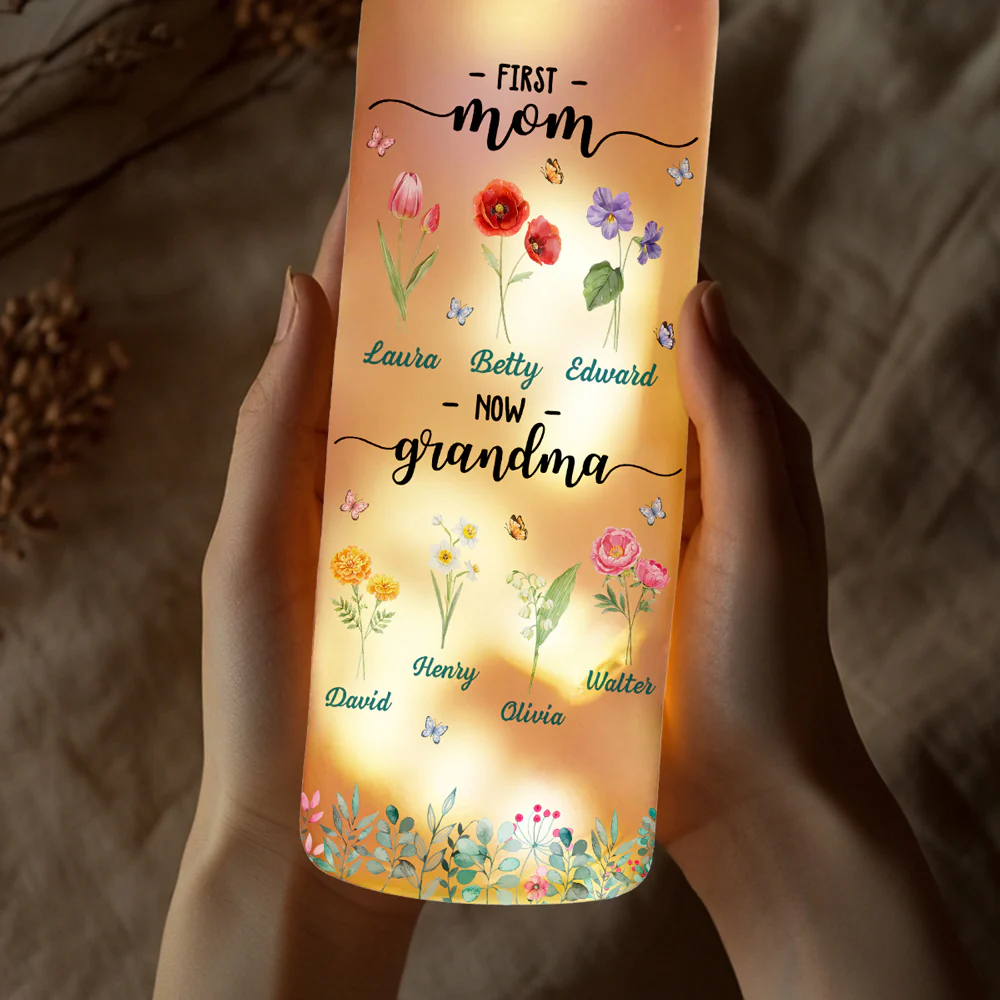 Flower Birth Month Garden Grandma - Personalized Custom Bottle Lamp - Image 3