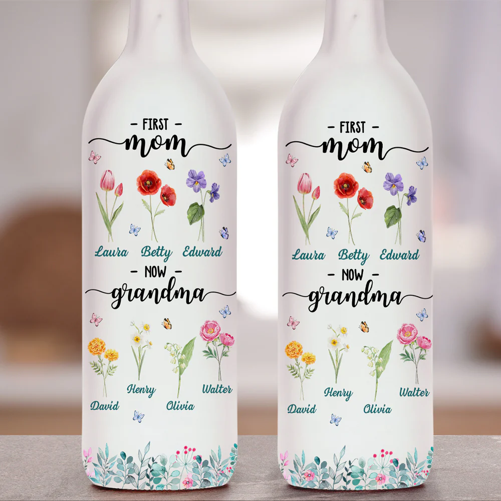 Flower Birth Month Garden Grandma - Personalized Custom Bottle Lamp - Image 4