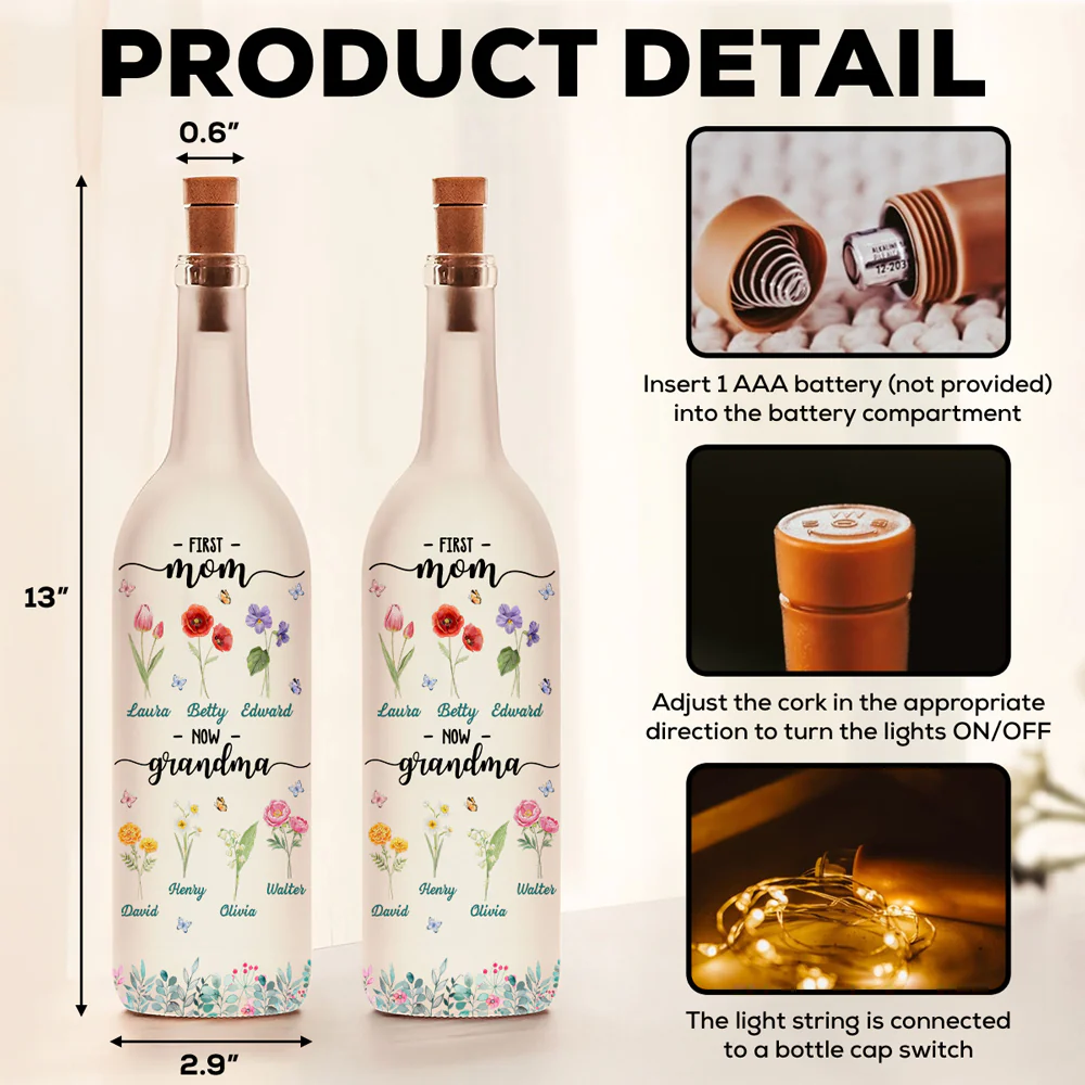 Flower Birth Month Garden Grandma - Personalized Custom Bottle Lamp - Image 6