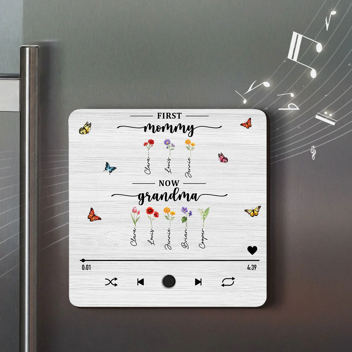 Flower Birth Month Garden Grandma - Personalized Custom Music Fridge Magnet