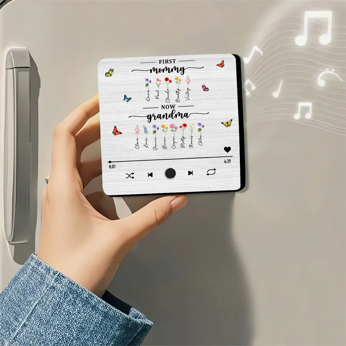 Flower Birth Month Garden Grandma - Personalized Custom Music Fridge Magnet - Image 4