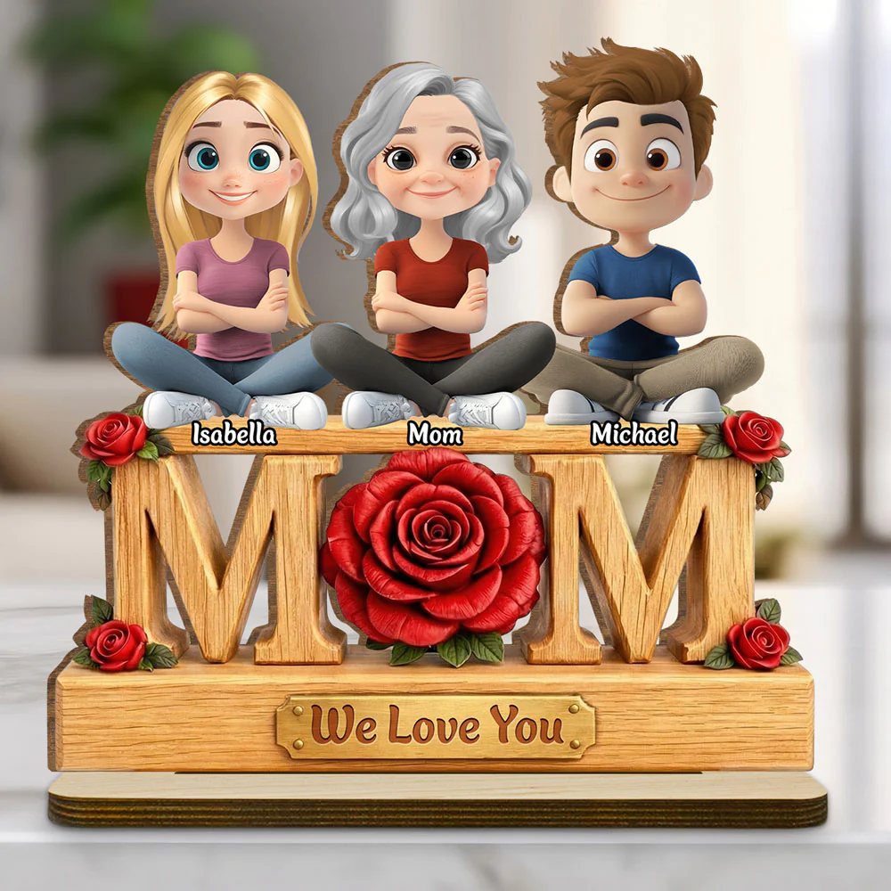 Flower For Mom - Personalized Custom 2-Layer Wood Plaque With Flat Base