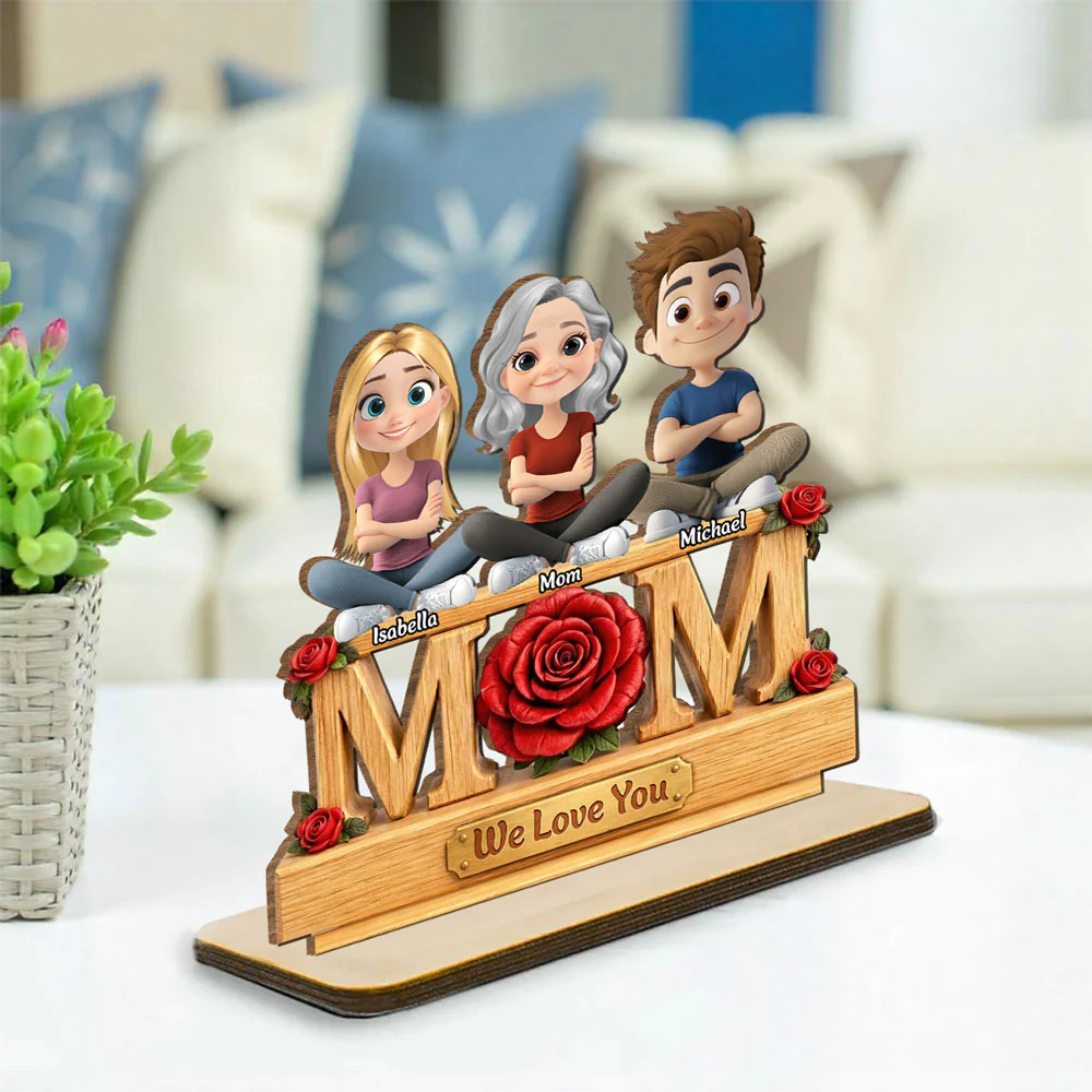 Flower For Mom - Personalized Custom 2-Layer Wood Plaque With Flat Base - Image 2