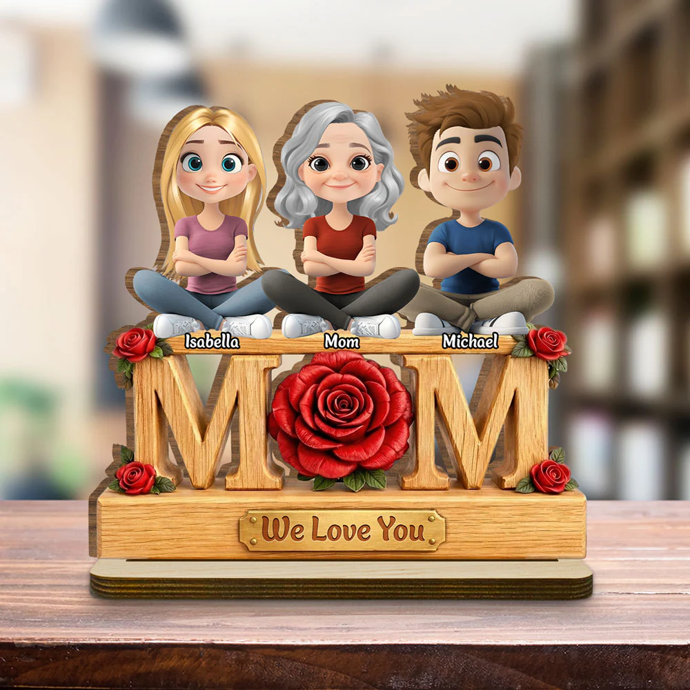 Flower For Mom - Personalized Custom 2-Layer Wood Plaque With Flat Base - Image 3