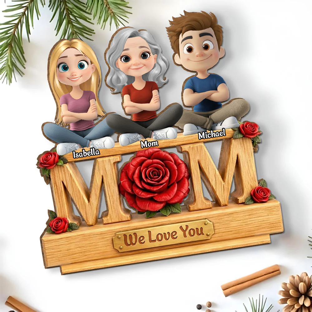Flower For Mom - Personalized Custom 2-Layer Wood Plaque With Flat Base - Image 4