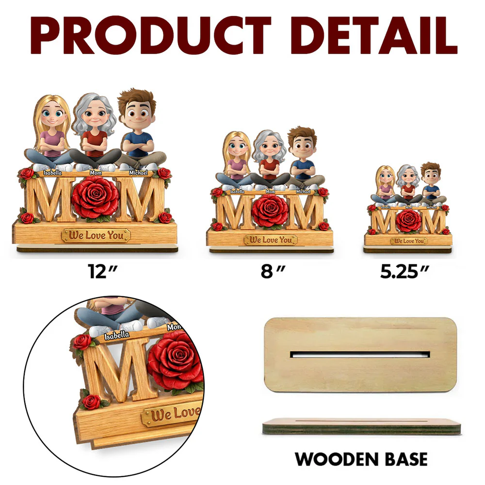 Flower For Mom - Personalized Custom 2-Layer Wood Plaque With Flat Base - Image 5