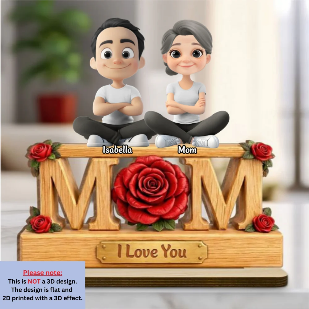 Flower For Mom - Personalized Custom 2-Layer Wood Plaque With Flat Base - Image 7