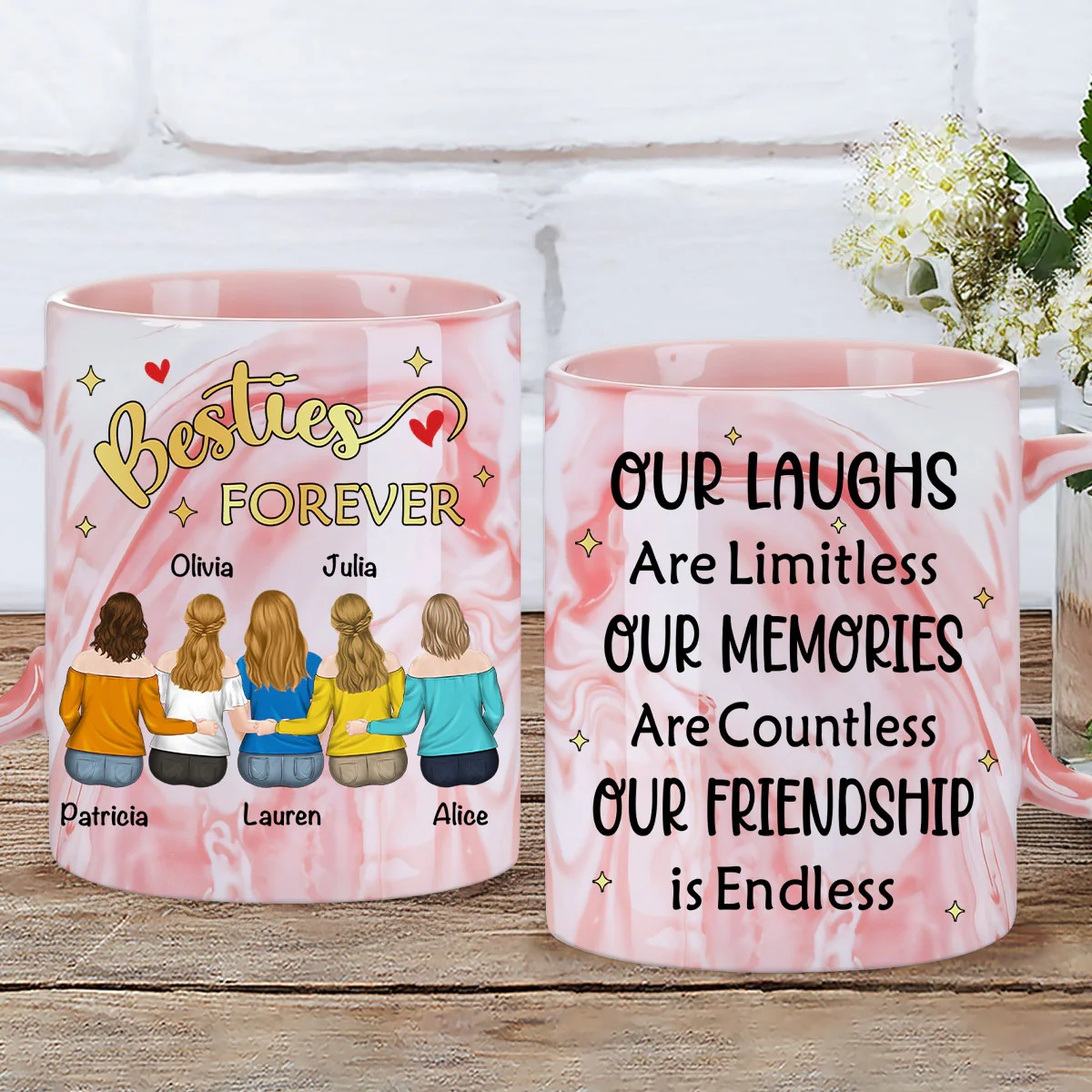 Flower Garden - Personalized Custom Pink Marble Mug - Image 3