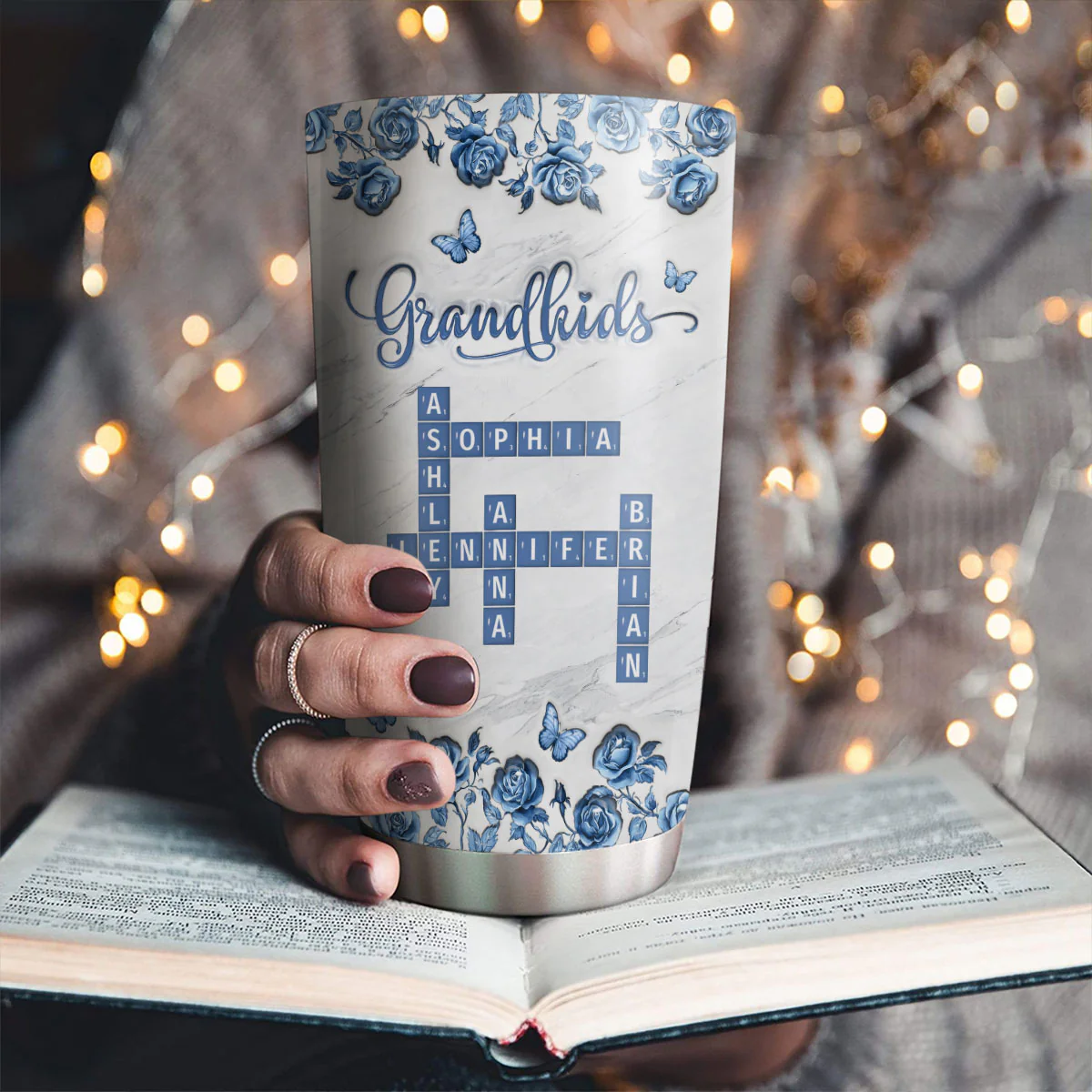 Flower Grandkids - Personalized Custom 3D Inflated Effect Tumbler - Image 2